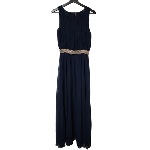 Greecian Style Navy Formal Dress with Gold Belt, Size S - Picture 1 of 4